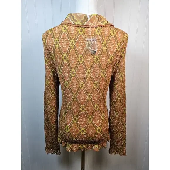 Free People Caught A Feeling Button Down Smocked Blouse Women's Size M New Retro - Picture 5 of 11